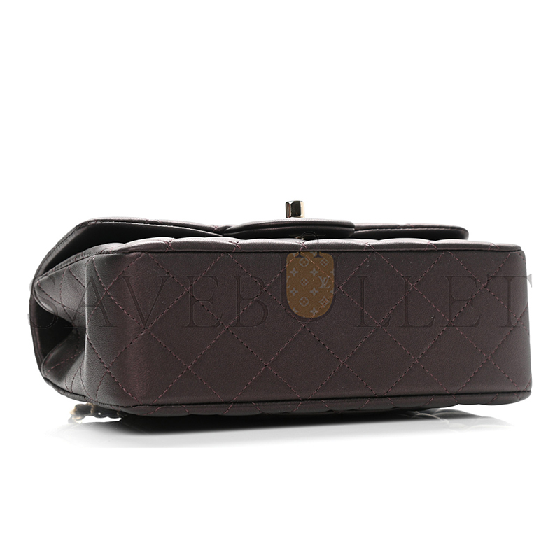 CHANEL LAMBSKIN QUILTED MINI TOP HANDLE RECTANGULAR FLAP LIGHT GOLD BURGUNDY 1106160 (20*13*6cm)